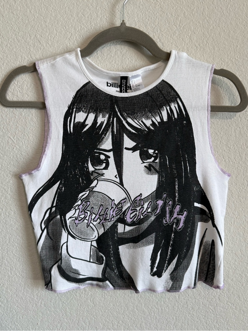 Billie Eilish x H&M White Cropped Tank Top Black White Anime Cotton Shirt size S